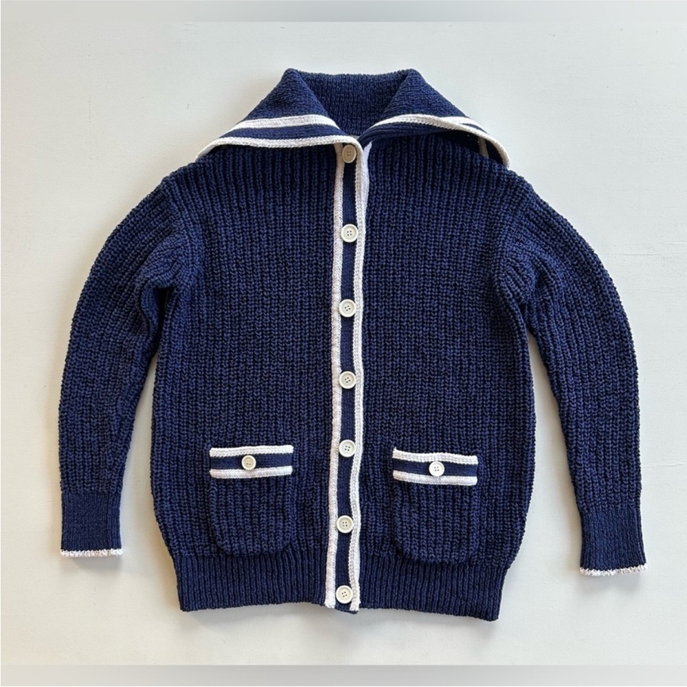 J Crew Navy Ribbed Sailor Collar Cardigan Sweater - Women medium - Picture 3 of 8